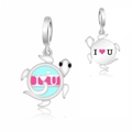 Silberner Schildkrötenanhänger mit blau-rosa Emaille und I Love You Gravur für Armband - 623 Geständnis Schildkröte