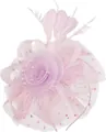 Fascinateur de mariée rose clair élégant avec voile en résille, plumes et perles - Rose Violet