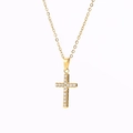 Gold plated stainless steel necklace with a micro-pave zircon cross pendant charm - Gold N0018