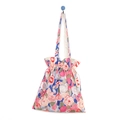 Borsa tote in tela con pittura a olio, motivi di rose rosa e chiusura a coulisse - Texture Blu Rosa