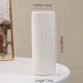 Modern white ceramic flower vase with vertical ridges, size 20cm high and 6.5cm diameter - Solid White - Straight Cylinder (20cm)