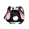 Lindo bolso de lona negra con orejas de conejo cola de felpa y pines de dibujos - Sin colgante / Negro