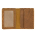 Minimalist brown crazy horse leather coin purse showing interior card slots and ID window - Bi-fold Card Holder NC0102 / Tan
