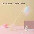 Interactive lemon yellow cactus feather cat wand with steel wire and small bell - Cactus Shaped Teaser Stick (Yellow)
