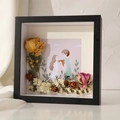 Square shadow box frame with black wood grain finish and dried flower display - 6 Inch / Black