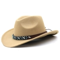 Khaki wool felt cowboy hat with bohemian turquoise beaded ethnic leather band - M (56-58cm) Adjustable / Camel