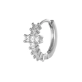 Silver geometric hoop earring with cross design and square zircon stones - Cross Ear Hoop (Single Piece)