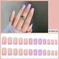24 lila französische Wellen-Nagelsticker in mittellanger quadratisch-ovaler Form - Violette minimalistische Linien
