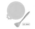 Light gray silicone pet can cover with cat paw pull ring and matching feeding spoon - Grey Can Lid + Spoon