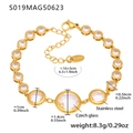 Detail view of gold stainless steel anklet with Czech glass charms and size dimensions - Round Style / 16+5cm / Gold White
