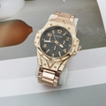 Men's large dial quartz watch in rose gold finish with industrial grey chronograph face - Style B Rose Gold Case Rose Gold Band Black Dial