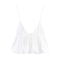 Detail eines weißen Satin-Camisole mit tiefem V-Ausschnitt und gerauschtem Saum - XS / Weiß