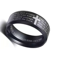 Black matte stainless steel ring with laser-engraved Bible verses and a cross symbol - US 6 / Black
