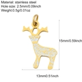 Golden stainless steel reindeer charm with white enamel and precise size specifications - Elk (G30)