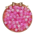 Pink and clear round crackle glass beads for DIY jewelry making on a gold bow tray - 50Pcs/10mm / Floral Style Bead - Pink White