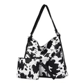 Grande borsa tote con stampa mucca bianca e nera con pochette e tracolle nere - Set di borse a spalla / Stampa mucca