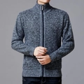 Men's blue and white knit cardigan with zip-up stand collar and mixed-color texture - 4XL / Dark Gray