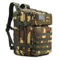 Tactical woodland camouflage backpack with MOLLE system and US flag patch - 45L / Camouflage