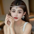 Silver crystal forehead chain with bohemian drop pendant for weddings and parties - 230905 Silver Multi-layer Rhinestone Headpiece Set