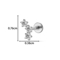 Silver flower G23 titanium labret stud with crystal petals measuring 0.76cm x 0.38cm - Silver Triple Flower Style (T2583-4#Silver)