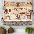 Tapiz de pared de faraón y reina del antiguo Egipto en tonos amarillo y azul - 150x130cm / Estilo 1-Faraón y Reina Jugando