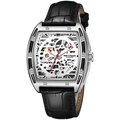 Reloj mecánico automático para hombre con caja de plata tonneau y correa de cuero - Caja Plateada Correa de Cuero Negro (Esfera Blanca)