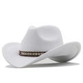 Detailed view of white wool fedora hat with a woven decorative band and gold rivet - M (56-58cm) / White (JXF-548)