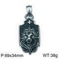 Colgante de león retro con corona y escudo en acero inoxidable oxidado, tamaño 69x34mm - Forma de Escudo de Cabeza de León con Corona (KP76840-BD)