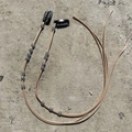 Pair of brown leather braid hair ropes with patterned silver metal beads and snap clips - 8 Beads Khaki 2Pcs