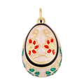 Detail view of gold-tone egg pendant with pink enamel and painted floral patterns - Pendant 14: / 23.2*15.5*15mm / Pendant