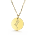 Collier en acier inoxydable doré avec pendentif rond gravé d'une fleur de naissance - Juin Rose (KN226142-WGFR)