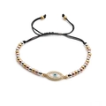 Detail of adjustable evil eye charm bracelet with gold beads and black woven cord - Mixed Color Black Rope