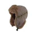 Cappello da aviatore marrone con pelliccia sintetica e bottoni vintage invernali - Grigio