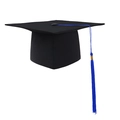 Classic black graduation cap with bright blue tassel and gold metal charm accessory - Black Master Graduation Cap