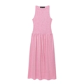 Rosa-weißes Vichy-Karo ärmelloses Midikleid mit gesmoktem Oberteil und Stufenrock - XS / Rosa