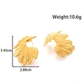 Golden titanium steel floral fan earrings with vertical texture, 3.45cm height - Fan Leaf / Gold