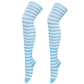 Blue and white striped over-the-knee socks with a soft, elastic fit for women - Light Blue & White Thin Stripes