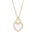 Golden heart lock necklace with white enamel inlay and delicate gold O-chain for women - Gold White Heart Necklace (KN232644-Z)