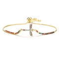 Adjustable gold dragonfly bracelet with multicolored rainbow cubic zirconia crystals - Dragonfly / Gold