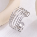 Silver multi-layer stainless steel open cuff bracelet with minimalist polished finish - Silver Multi-layer Texture