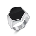Macro shot of men's titanium steel ring with black stone and brushed metal texture - US 12 / Style 7 Steel Color