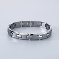 Detail of minimalist H-shaped black tungsten steel bracelet with smooth polished finish - Silver Steel Color (KB186896-TS)