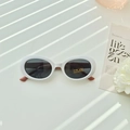 Oval white frame kids sunglasses with brick red temples and UV400 grey lenses - White Frame Mauve Legs