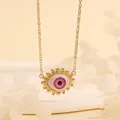Pink evil eye pendant necklace in 18k gold plated copper with zircon accents - Pink Rays-G3
