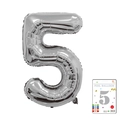 Silver foil number 5 balloon in 40 inch size with retail card packaging for parties - 40-inch Silver 5-piece Paper Card