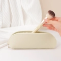Cream makeup bag with gold zipper and dense soft blending brush in professional use - Single Storage Bag / Apricot
