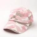 Detailed view of pink camouflage cotton baseball cap with curved brim and six-panel structure - Adjustable (55-60cm) / Pink Camouflage
