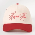 Retro two-tone Happiest Hour embroidered baseball cap in cream and red cotton fabric - Off-white Spliced Red