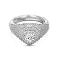 Elegante anello a cuore in argento sterling S925 con pietra centrale e pavé di zirconi - US 5 / Platino Zircone Bianco
