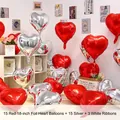18 inch red and silver heart foil balloons set with white ribbons for room decoration - 18 Inch Heart Red + Silver (30PCS)